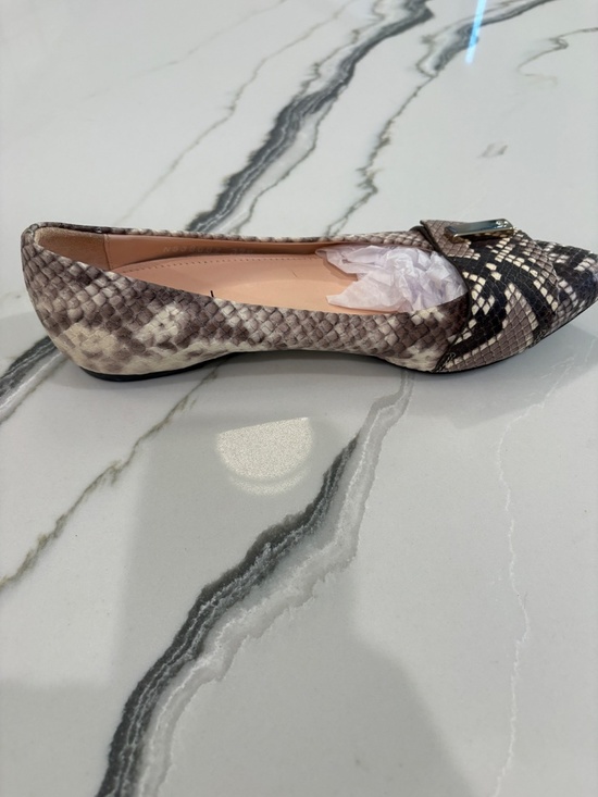 Shop Magnolia Snakeskin Ballet Flat – Taupe | Kenneth Cole AGL | Leather snakeskin pointed toe flats with buckle | EUR 37.5 | NEW